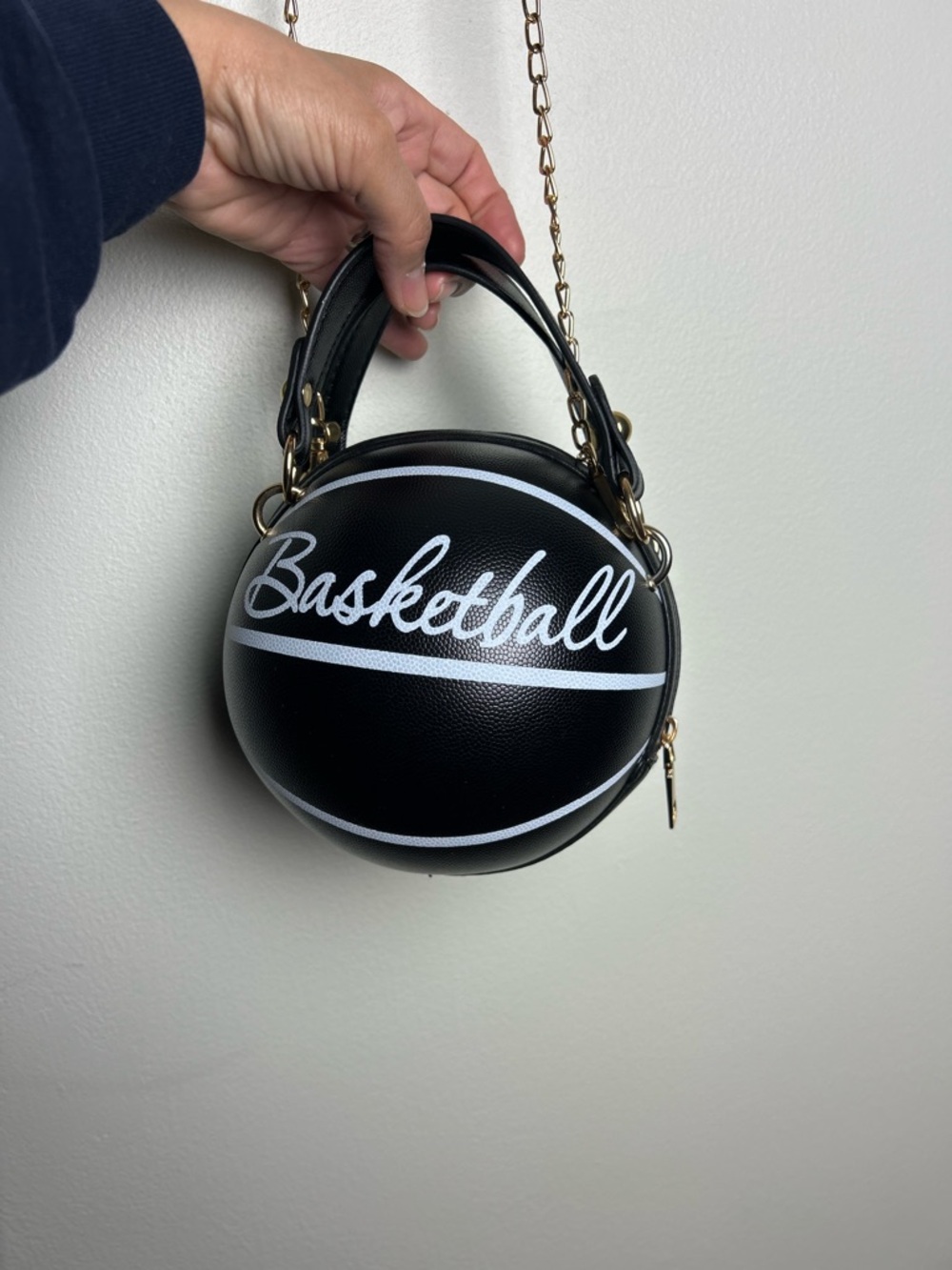 Black 'Basketball' Novelty Crossbody Bag with Gold Chain Strap - Picture 2 of 10